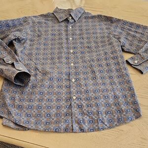Daniel Cremieux Men's Blue and Orange Paisley Button Down Shirt Men's Size Large
